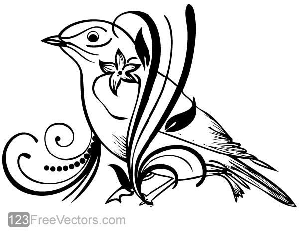 flower clipart images black and white birds