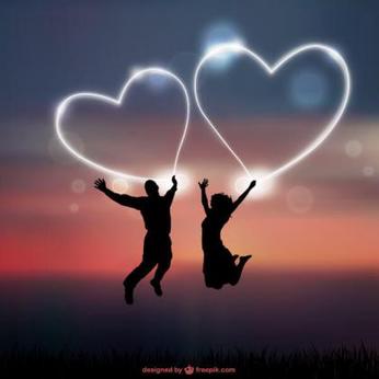 Abstract Love Heart Background with Romantic Couple Silhouettes