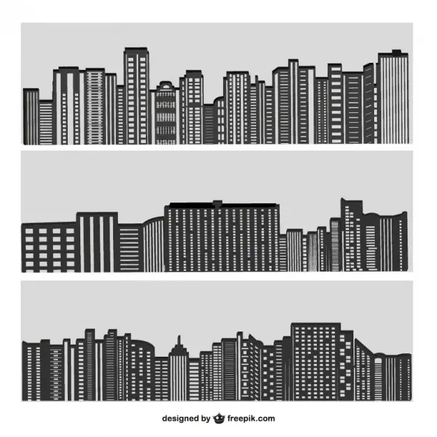 City Buildings Silhouette on Grey Free Vector | 123Freevectors