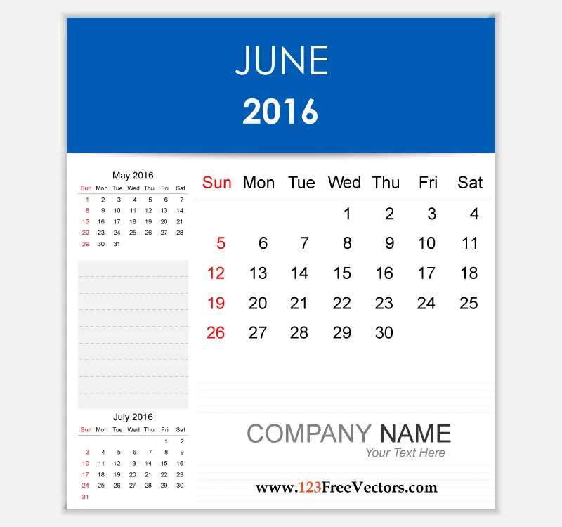 Editable Calendar June 2016 123Freevectors
